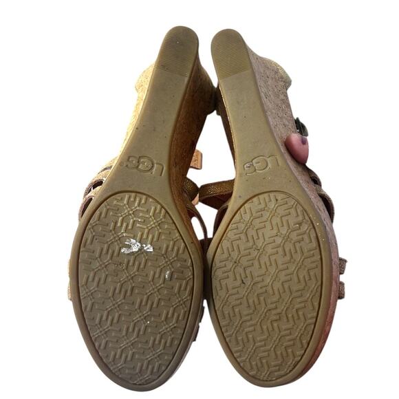 UGG Lillie Gold Suede Metallic Wedge Sandal Women's 9 Braided Strappy Tassel - Picture 7 of 7